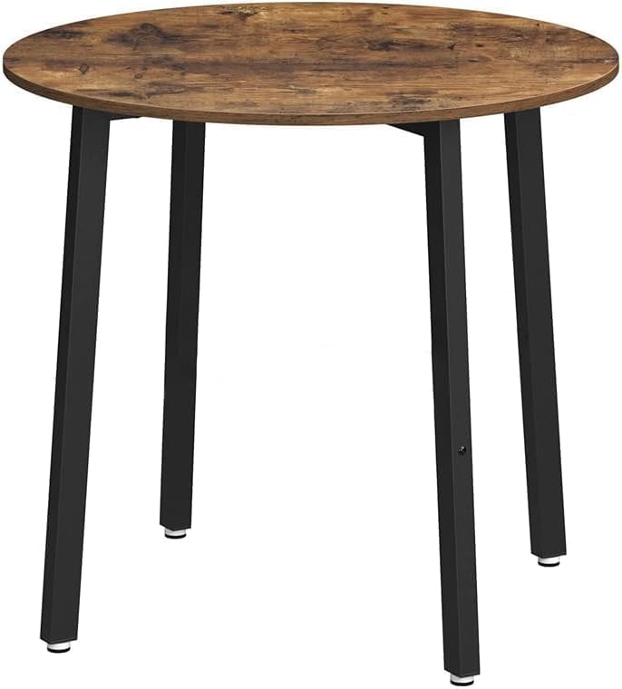 Round Dining Table Wood Pattern Table Round Kitchen Table Dining Room Table with Metal Legs for Offices Apartments Restaurants 90 x 90 x 75 cm (Wood)