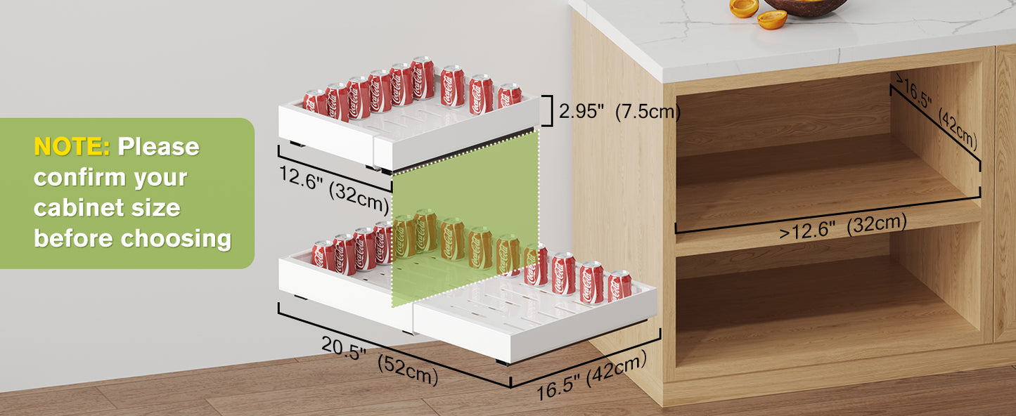 Pull Out Cabinet Organizer, Expandable (12.6''-20.5'') Pull Out Drawers for Cabinets, No Drill Pull Out Drawers for Cabinet with 3 Rails, Adjustable Cabinet Roll Out Drawers for Kitchen Pantry Storage