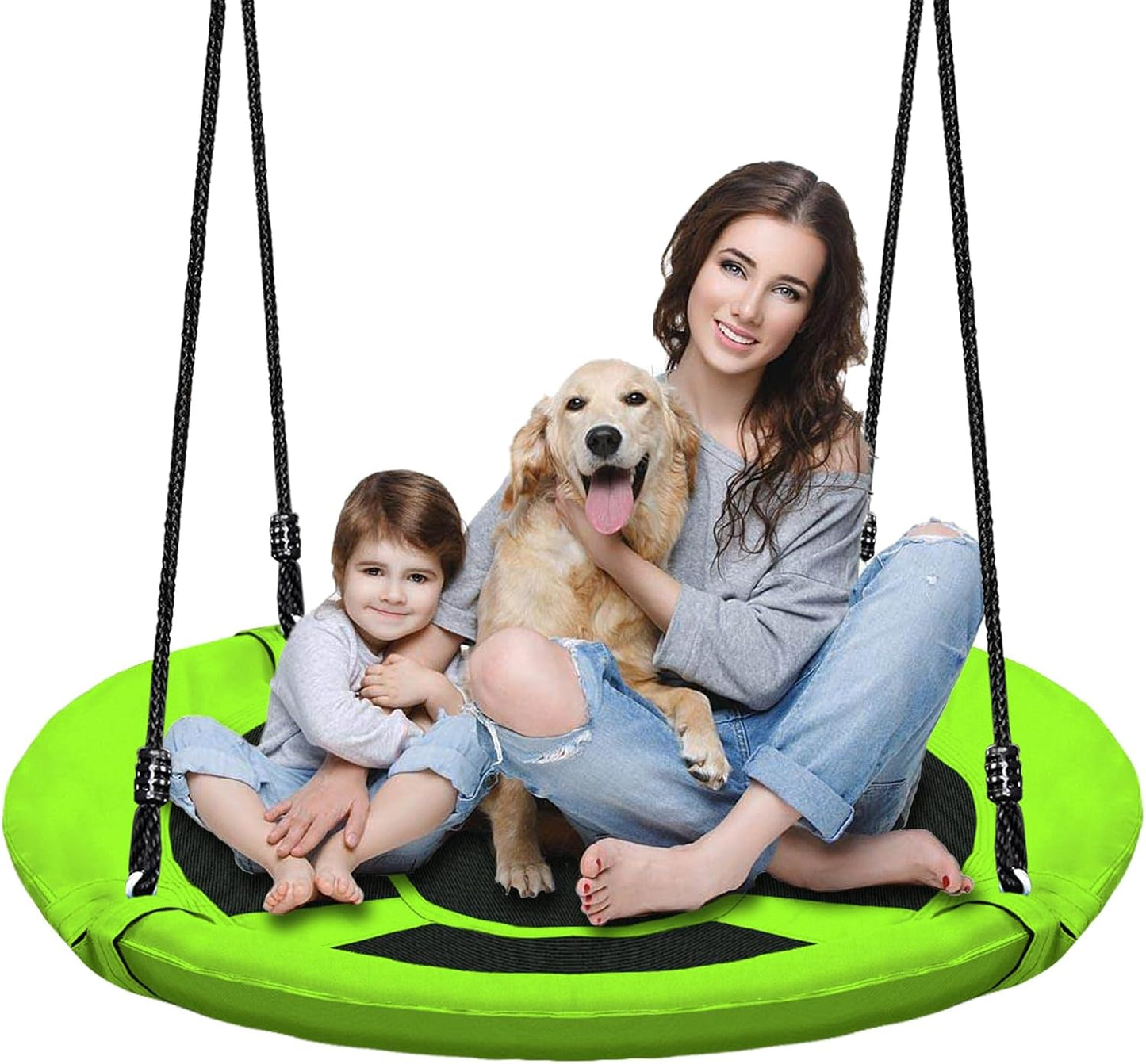 40 Inch Green Saucer Tree Swing Set for Kids Adults 500lb Weight Capacity Waterproof Flying Swing Seat Outdoor Playground, Backyard