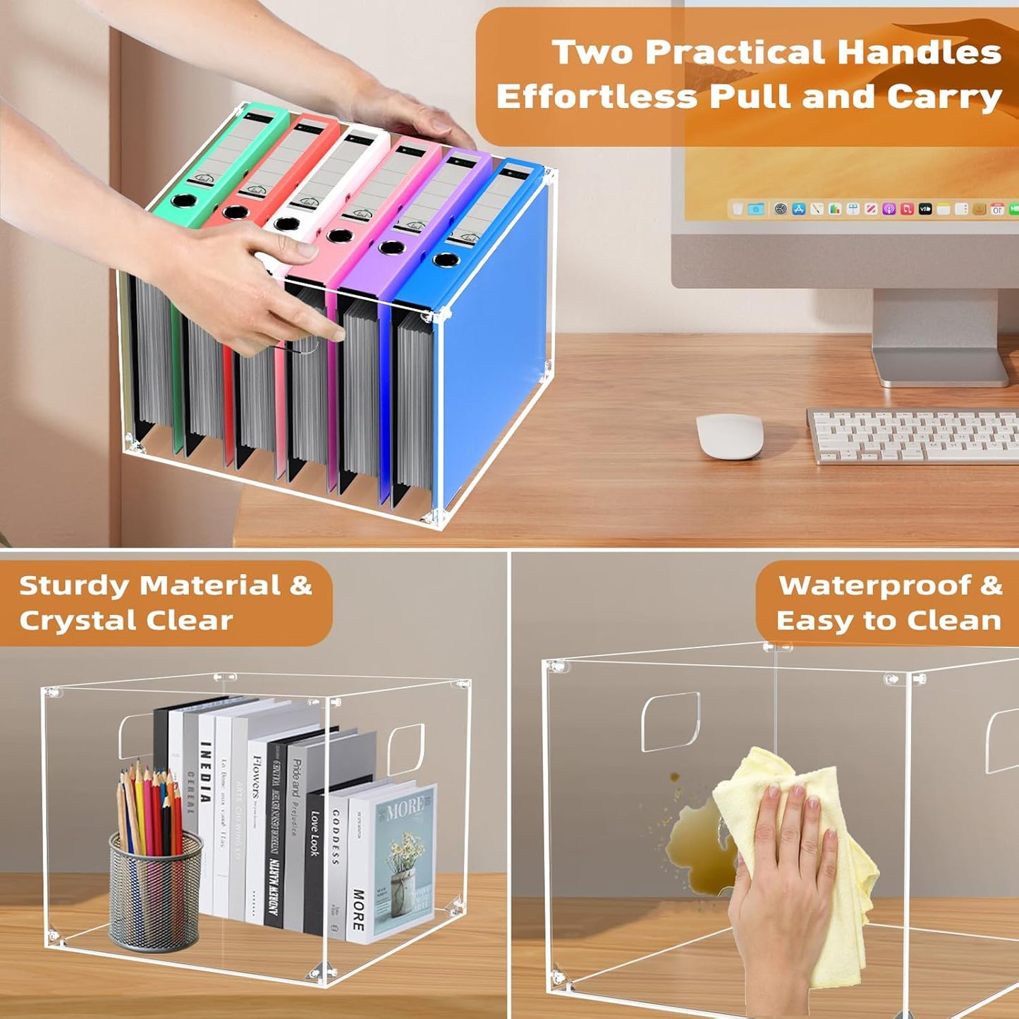 Hanging File Box File Organizer Box, Filing Box Hanging File Folder Box, Acrylic File Box with Hanging Folders, Plastic File Storage Box with Handles, Clear Document Box for Letter/Legal