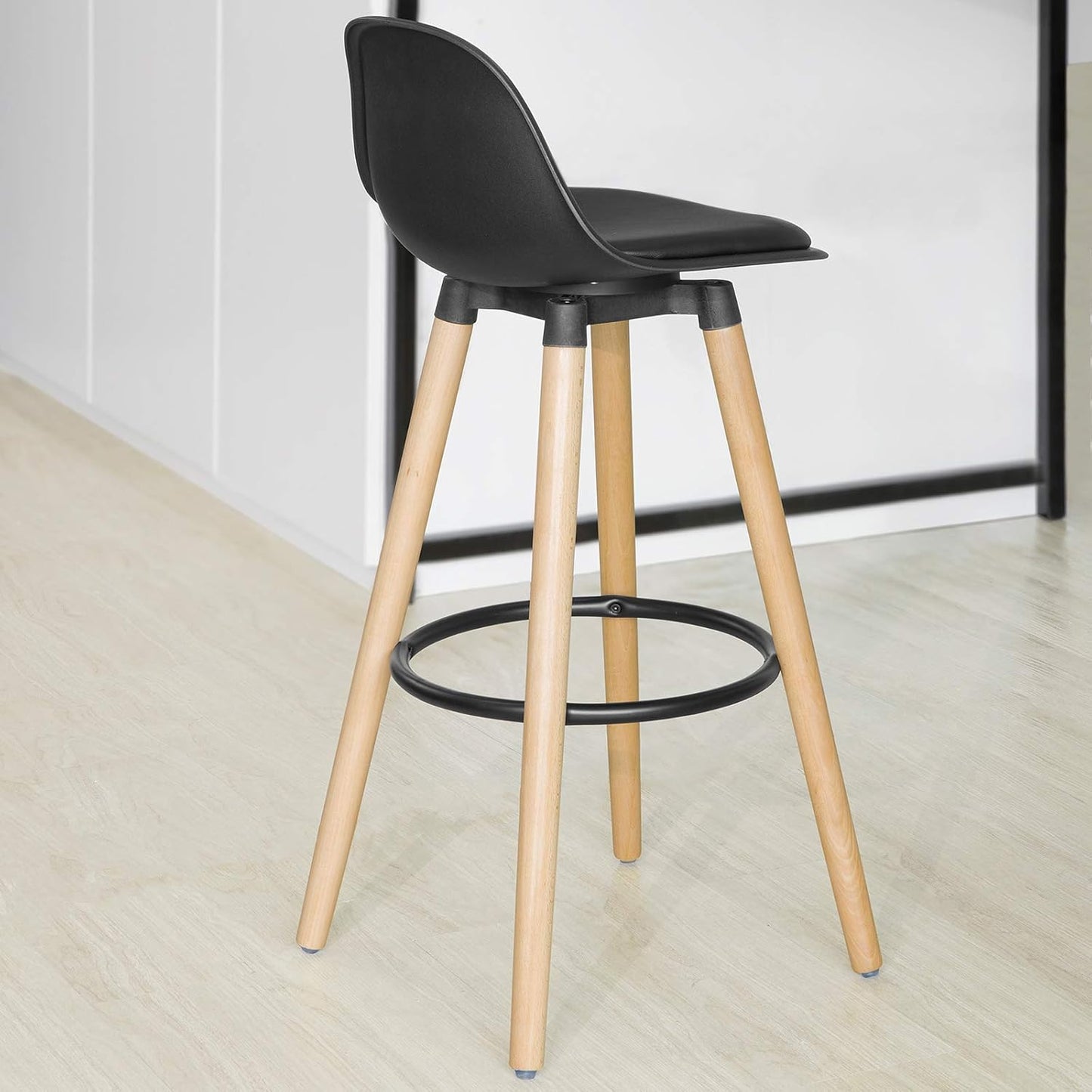 Bar Stool with Footrest Bar Stool with Backrest Black Beech Legs Seat Height 70 cm