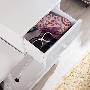 Organizedlife Shoe Bench, Shoe Cabinet Seat Bench with Seat Cushion, Padded, Shoe Rack with Storage Space, Removable Storage Compartments, Drawer, Shoe Rack Furniture, 80 x 36 x 60 cm, White