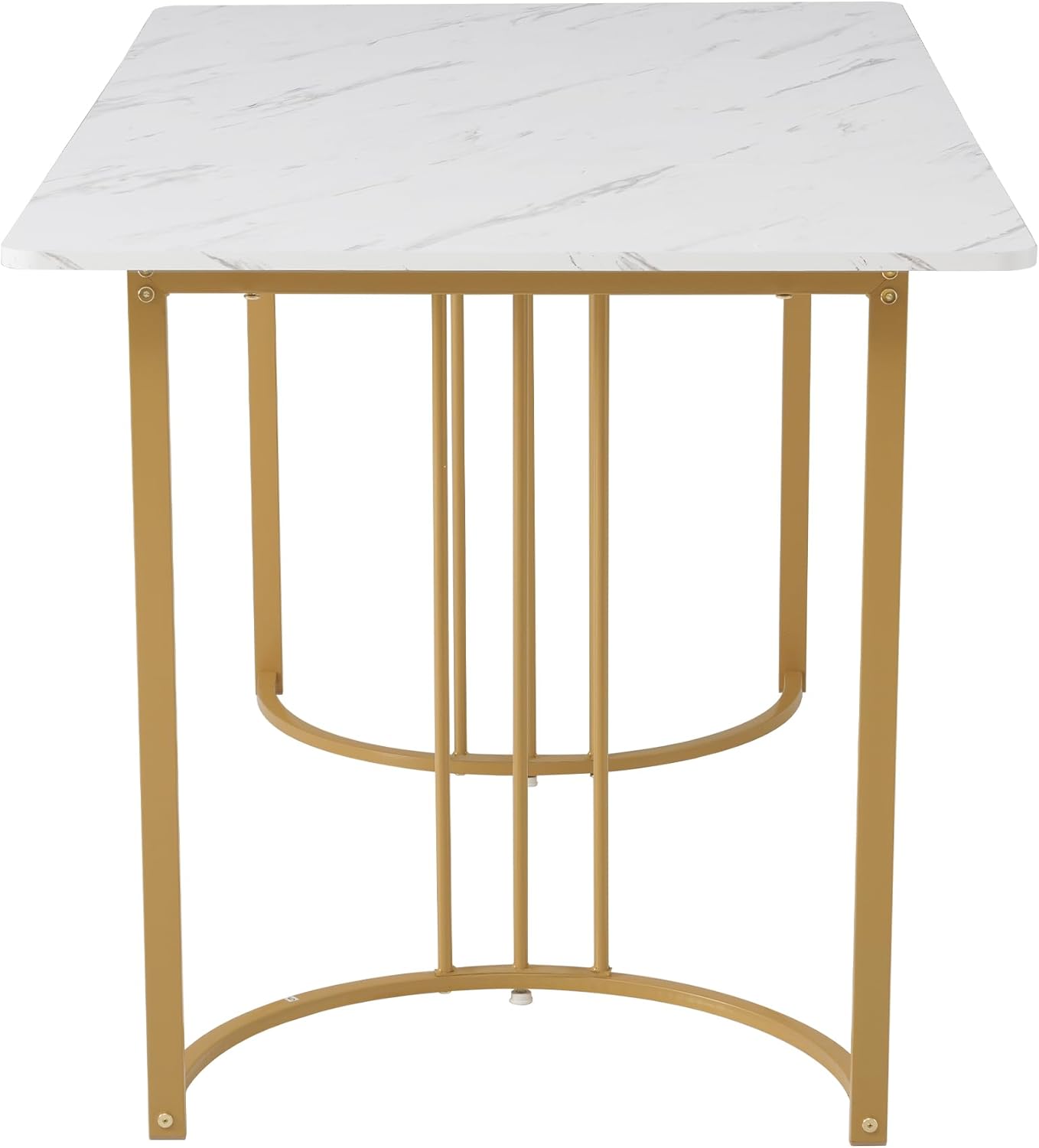 Dining Table 140 x 80 cm, Modern Kitchen Table with Metal Frame, Rectangular Marble Pattern Kitchen Table with Adjustable Feet for Dining Room and Living Room, White/Gold