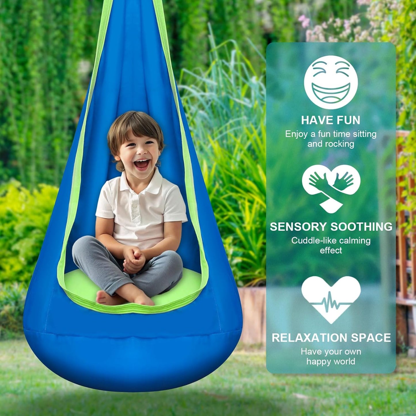 Kids Pod Swing Seat, Hammock Chair Swing with Inflatable Pillow, Hanging Hammock Chair Sensory Swing Chair with Pocket for Indoor & Outdoor, Kids New Year Gifts(Max 176Lbs)