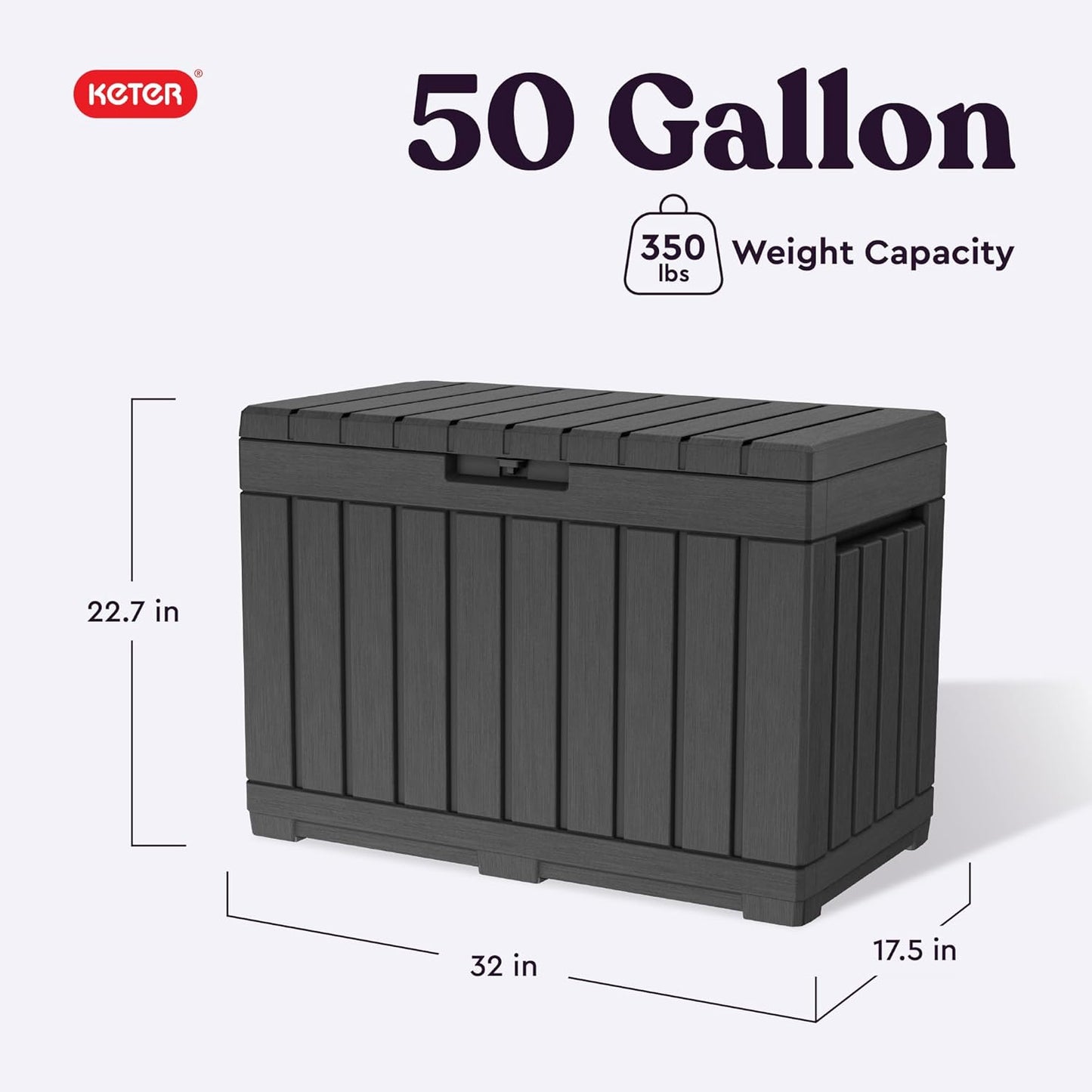 Keter Kentwood 50 Gallon Resin Deck Box-Organization and Storage for Patio Cushions, Throw Pillows and Garden Tools, Dark Grey