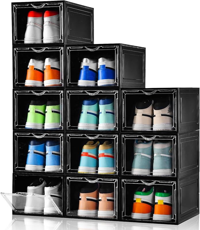 Clemate Upgraded X-Large Shoe Storage Box,8 Pack,Shoe Box Clear Plastic Stackable,Drop Front Shoe Box with Clear Door,Shoe Organizer and Shoe Containers For Sneaker Display,Fit up to US Size12