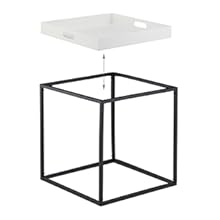 Side Table, Storage Table with Serving Tray, Height 47 x 42 x 42 cm, Steel, Square Sofa Table, White/Black