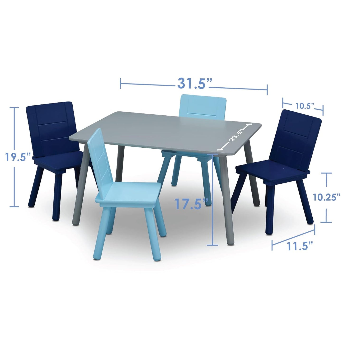 Delta Children Kids Table and Chair Set (4 Chairs Included), Grey/Blue