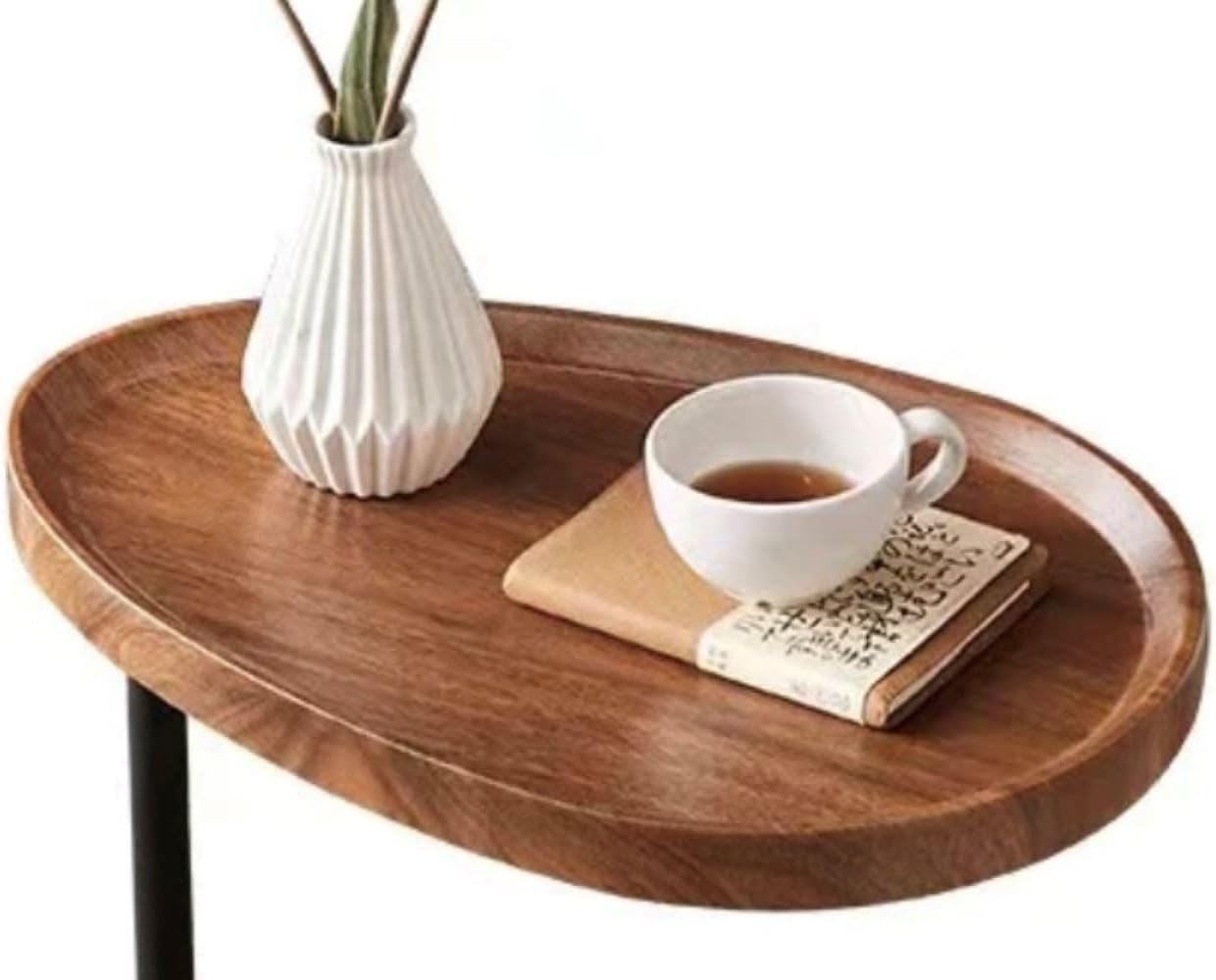 Side Table, Coffee Table, Mobile Living Room Table, Wood Look, Bedside Table, Sofa Table, Round, Oval, 70 cm High, Couch Shelf, Sofa Shelf, Tea Table, Couch Tray, Laptop Table