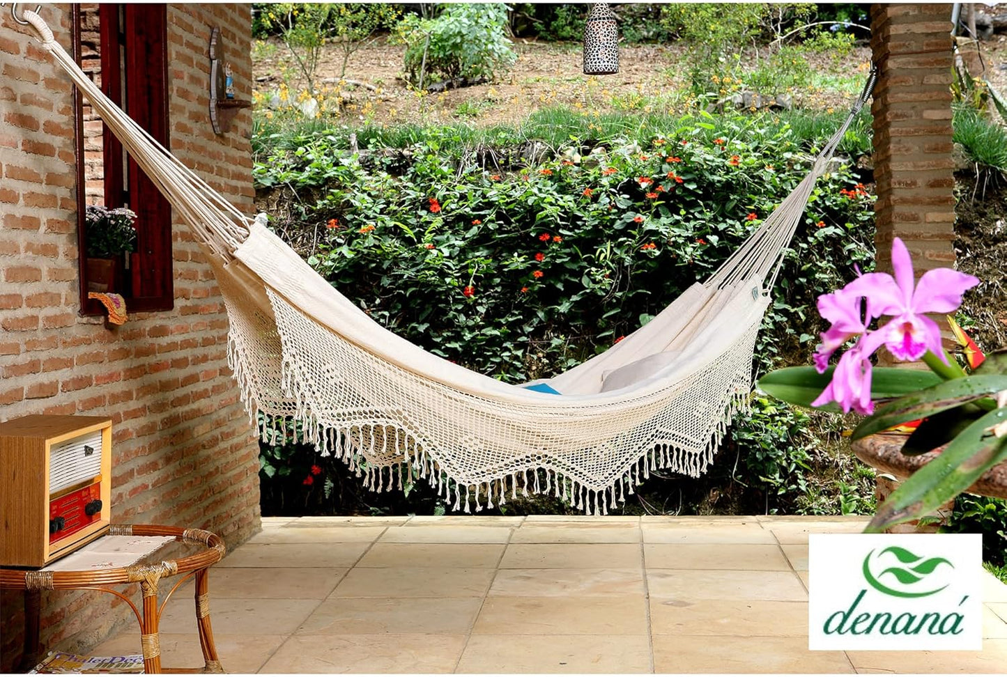 Double Hammock Natural with Border 100% Cotton