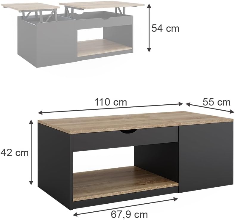 Coffee Table, Black, 110 x 54 cm