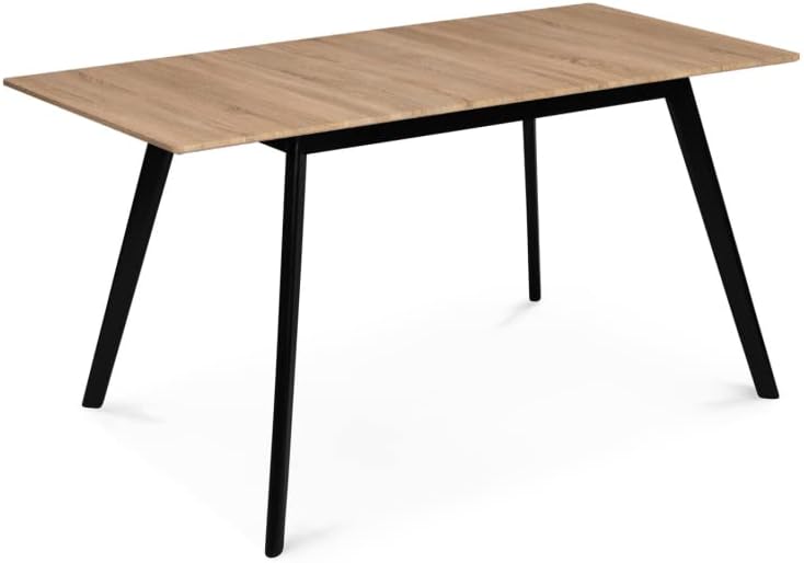 Scandinavian Extendable Dining Table Inga 120-160cm Wooden Top Black Feet