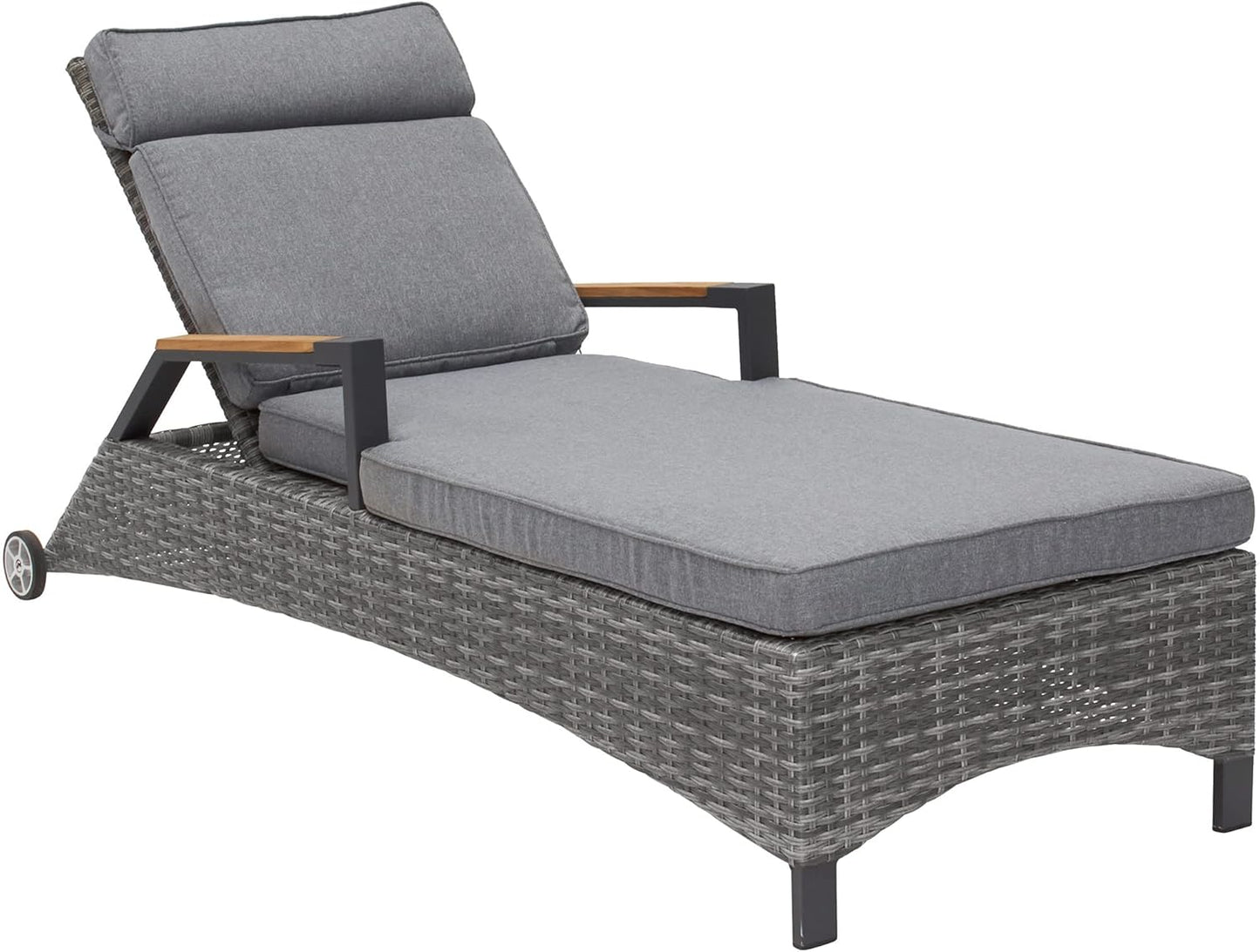 Teak Living Sun Lounger Garden Lounger Natural Grey Outdoor Recliner with Real Teak Wood Armrests Oiled