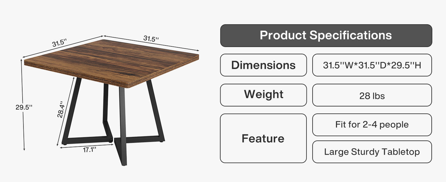 Esstisch küchentisch für 4 Personen, Esstisch klein Esszimmertisch mit Metallfuß im Industriestil, Holztisch für Esszimmer, Wohnung, Esstisch 80 x 80 cm, Braun