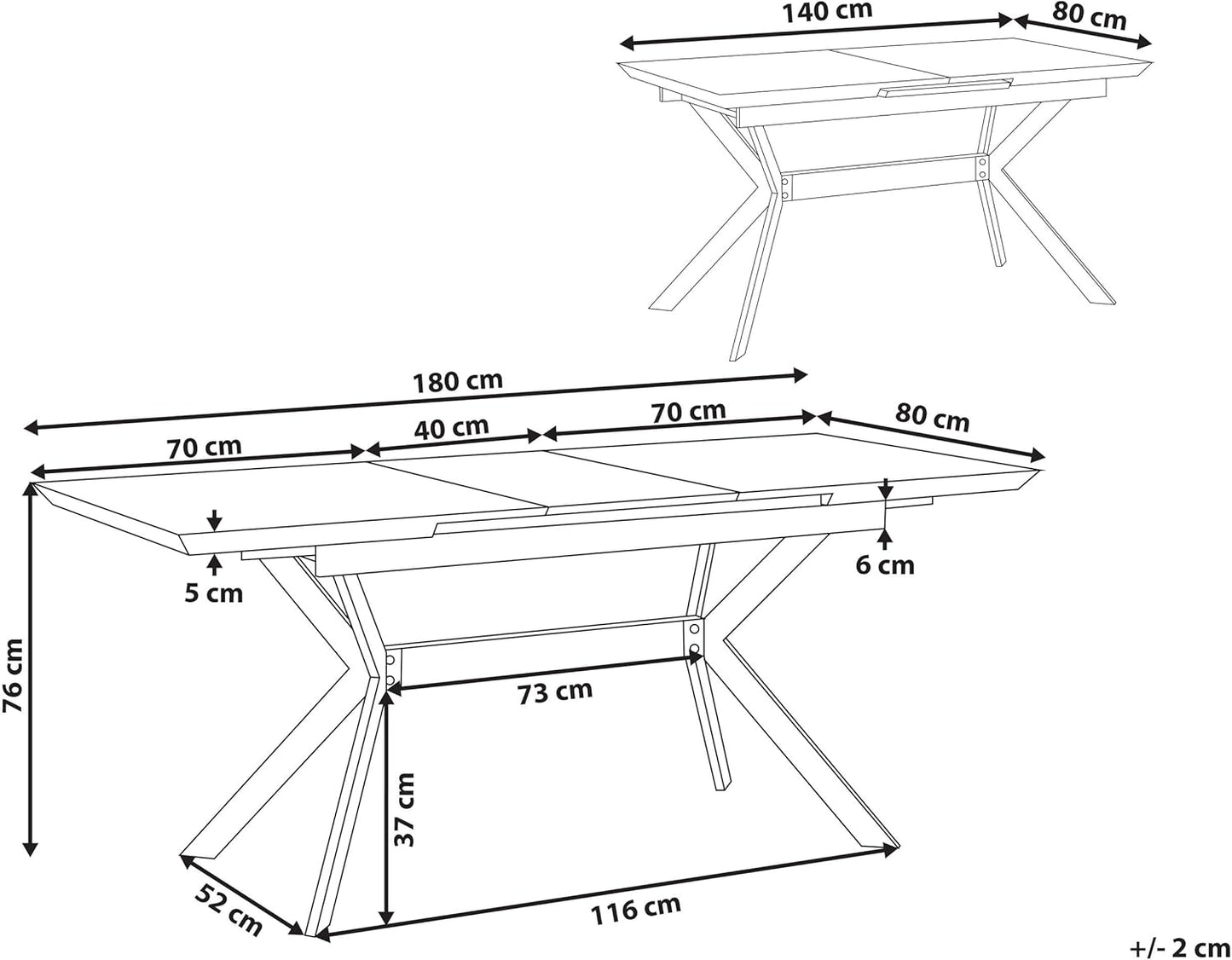 Dining Table Concrete Look Grey / Black 140/180 x 80 cm for 8 People MDF