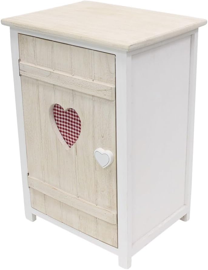 Dekoleidenschaft Small Cabinet Country Heart Wooden White Washed 40 x 31 x 57 cm Hallway Chest of Drawers in Country House Style Chest of Drawers Bedside Cabinet