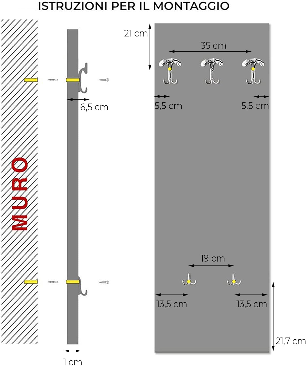 Lupia Wall-Mounted Coat Rack 46 x 125 cm Yellow Roses with 5 Hooks