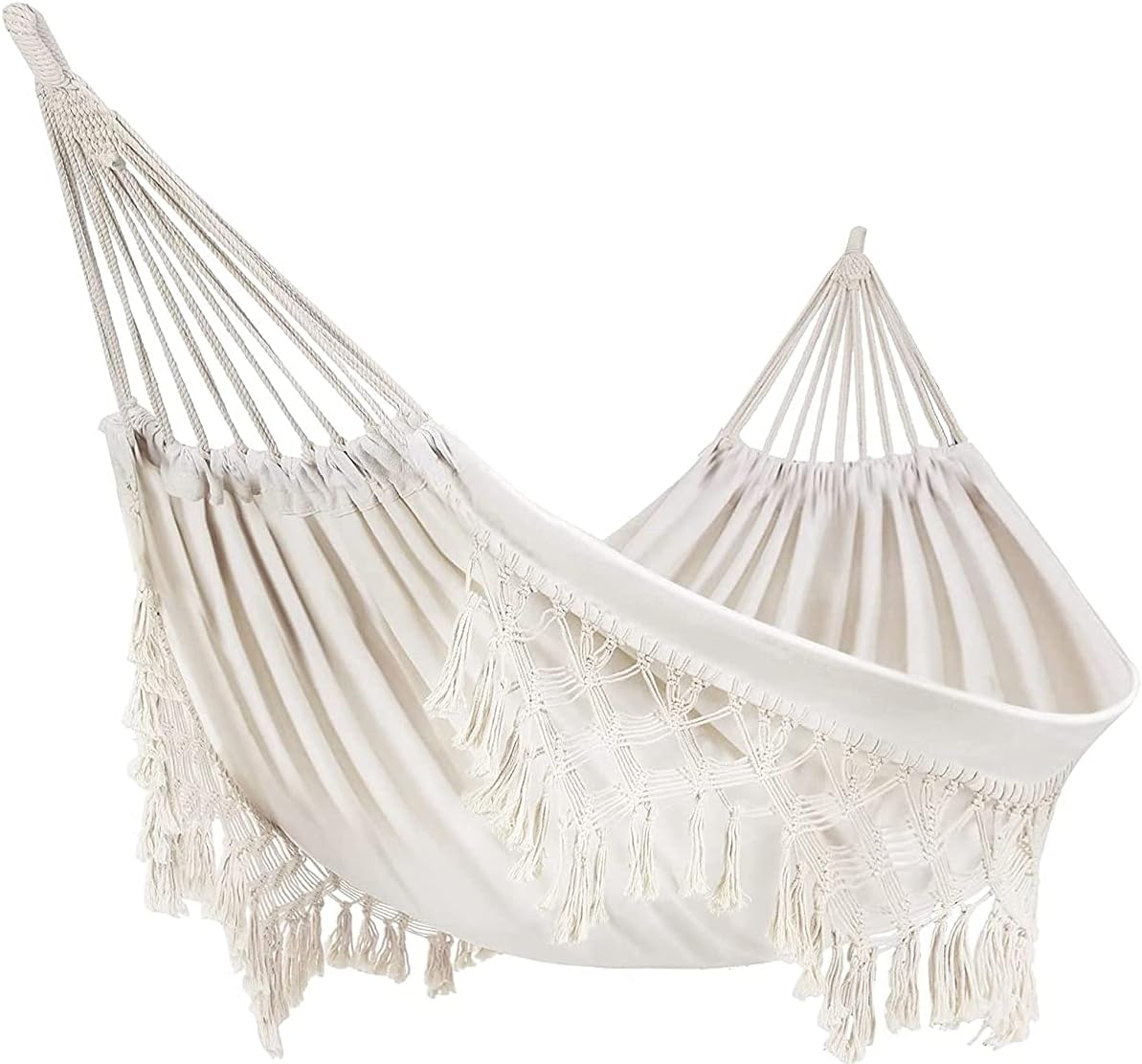 Outdoor Hammock Garden Hammock Cotton Hammock Bed Macrame Fringe Hammocks Boho Balcony Hammock Handmade Tassels 2 Person Double Hammock 250 kg for Home Beach Patio