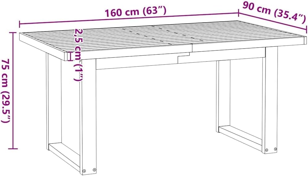 Noain Dining Table U-Shape Legs 160 x 90 x 75 cm Solid Pine Wood