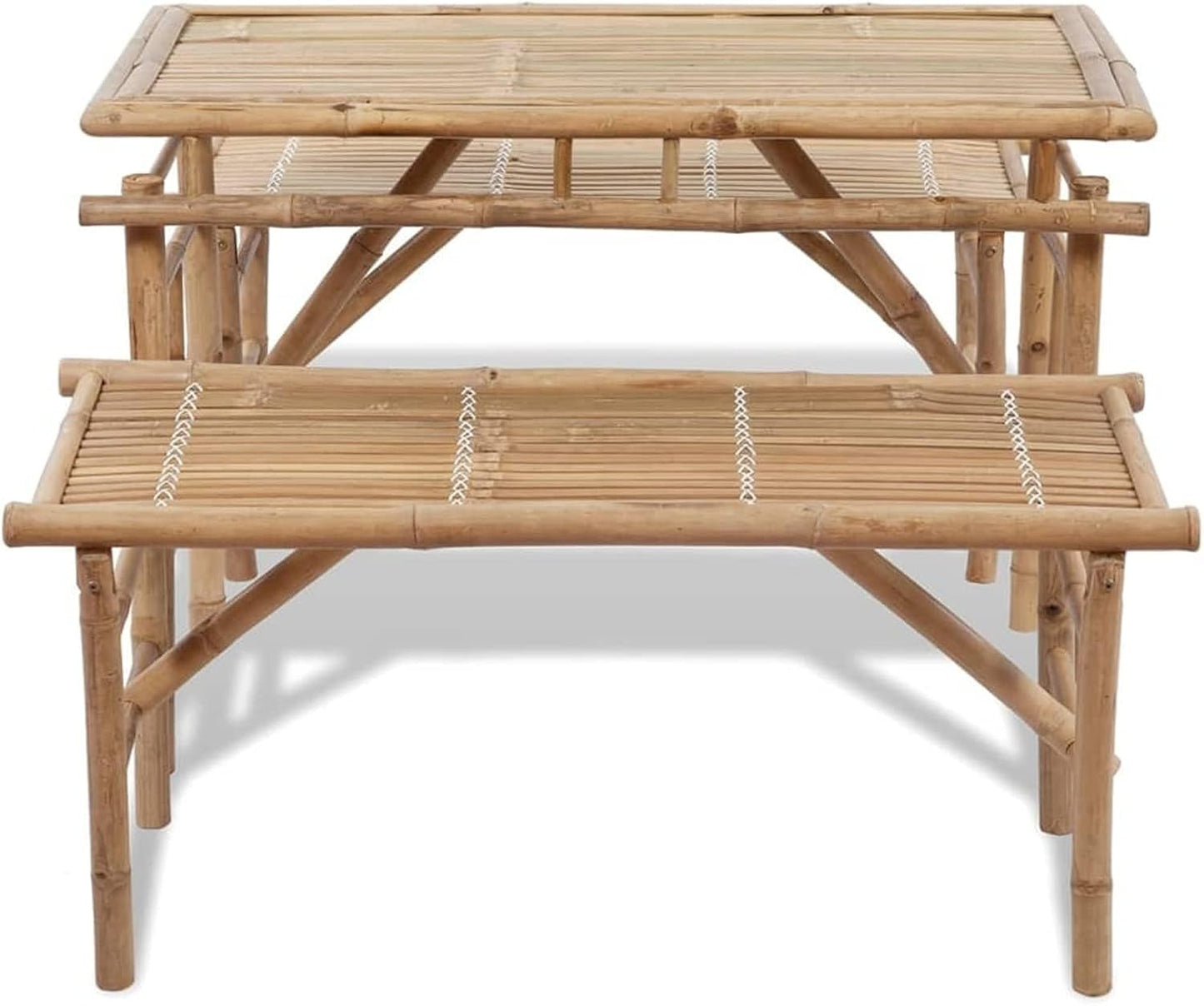 Beer Table with 2 Benches, Beer Tent Set, Camping Table Chair Set, Garden Furniture Set, 100 cm Bamboo