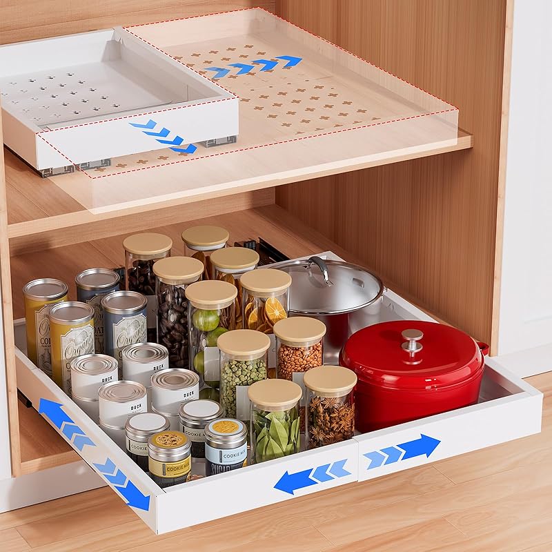 Delamu Pull Out Cabinet Organizer, Both Expandable Width(11.5 "-19.5") and Depth(15"-19.5") Pull Out Drawers for Cabinets, Cabinet Slide Out Shelves Storage for Kitchen Pots and Pans, Pantry, Bathroom