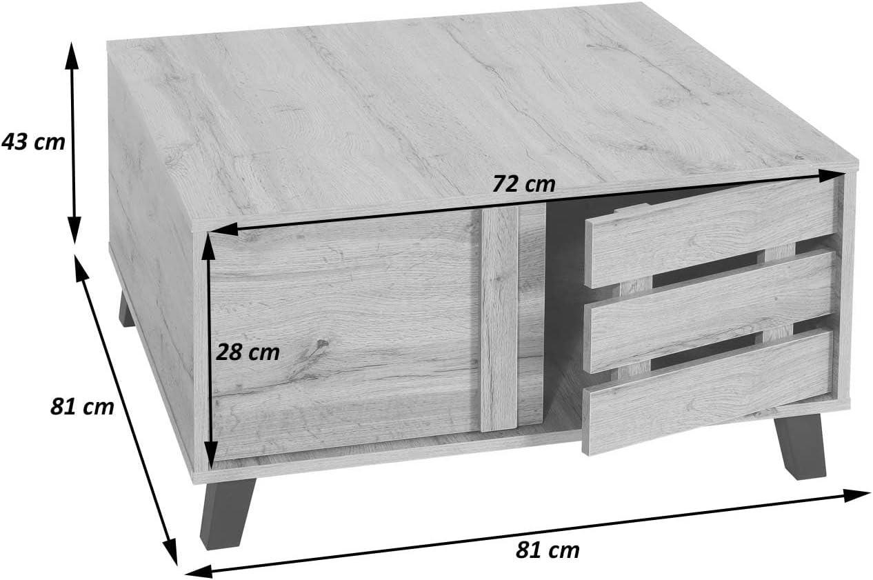 Coffee Table HWC-M46 Living Room Table Sofa Table Side Table 2 Storage Compartments 43 x 81 x 81 cm Natural Colour