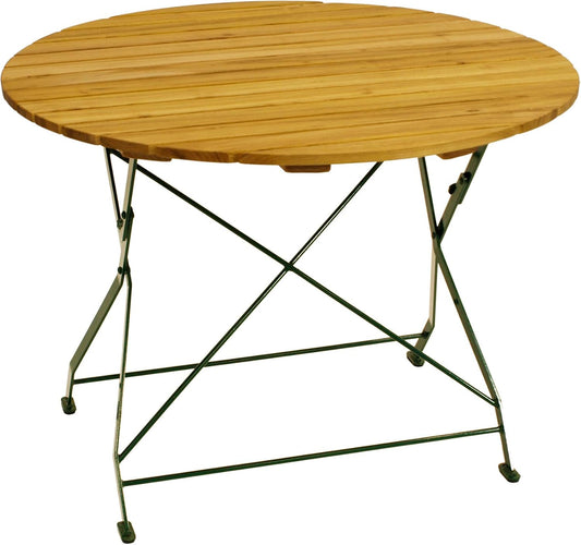 Garden Table 100 cm Round Folding Flat Steel Green + Robinia Outdoor