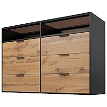 Cabinet Chest of Drawers Sideboard, Drawer Cabinet Lowboard with 6 Drawers Storage Space and Open Compartments for Bedroom, Furniture for Living Room, Children's Room, Kitchen, Hallway, 120 x