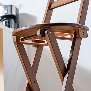 Bamboo Folding Bar Stool Counter Height Stool with Back Footrest Portable Bar Chair Dining Chairs for Kitchen Garden Indoor Outdoor No Assembly (Brown)