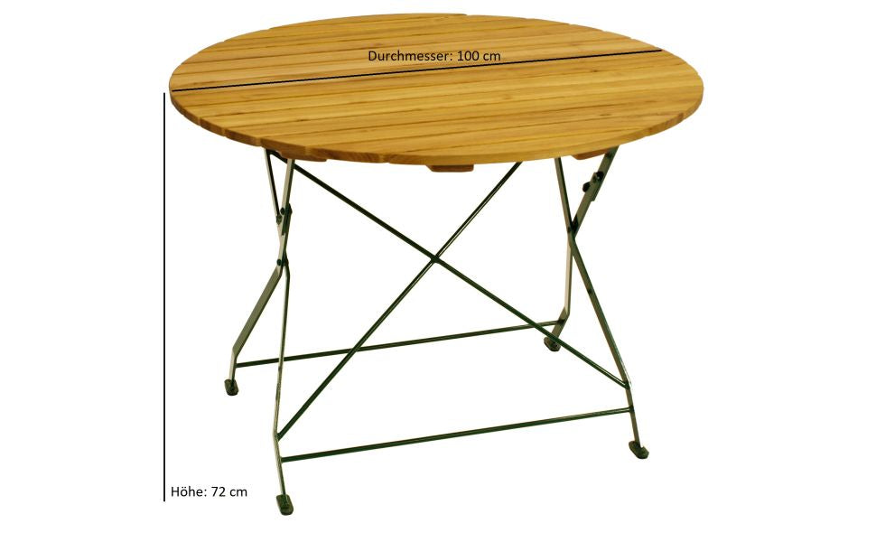 Garden Table 100 cm Round Folding Flat Steel Green + Robinia Outdoor