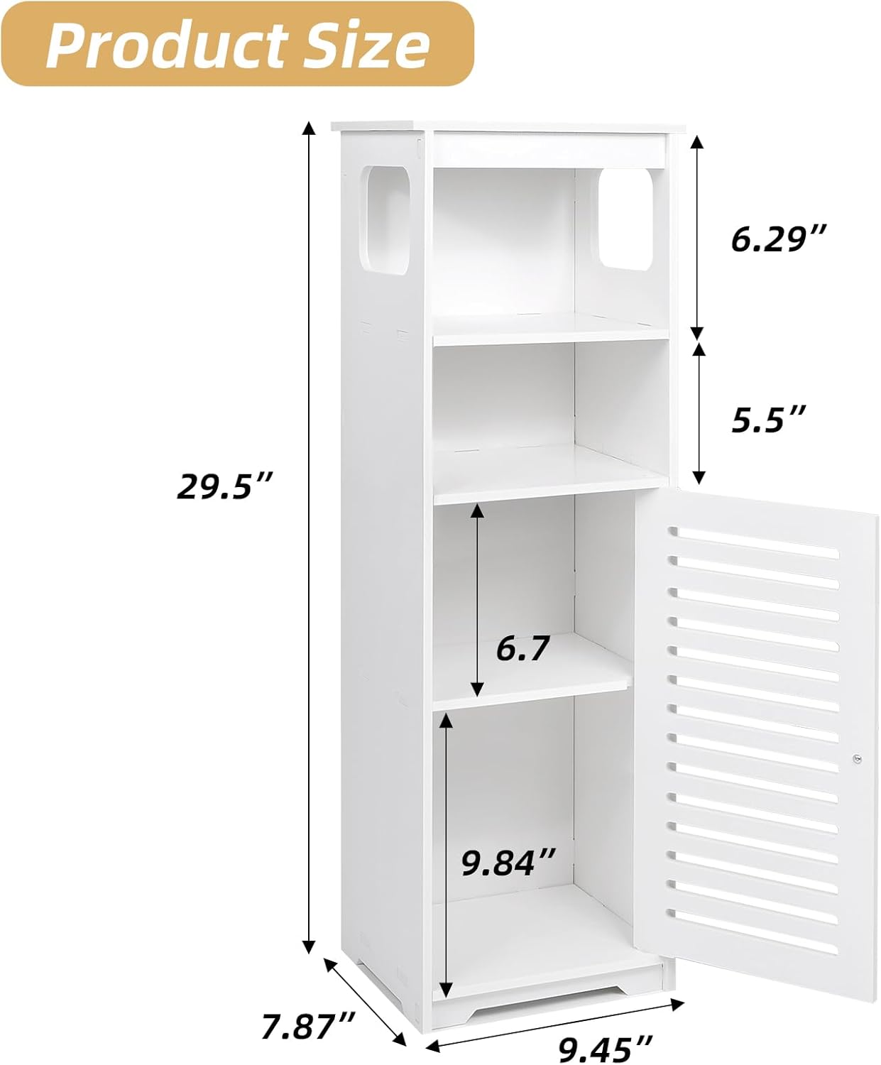 Waterproof Bathroom Cabinet, White Base, Standing Storage Cabinet, Home Storage, Furniture Shelf, Suitable for Toilet, Bedroom, Kitchen, Living Room