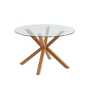 Harry Glass and Oak Effect Round Dining Table 120cm