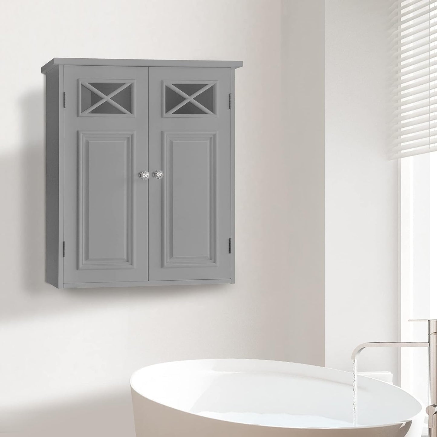 Teamson Home Dawson EHF-6810G Bathroom Cabinet with Two Doors, Grey