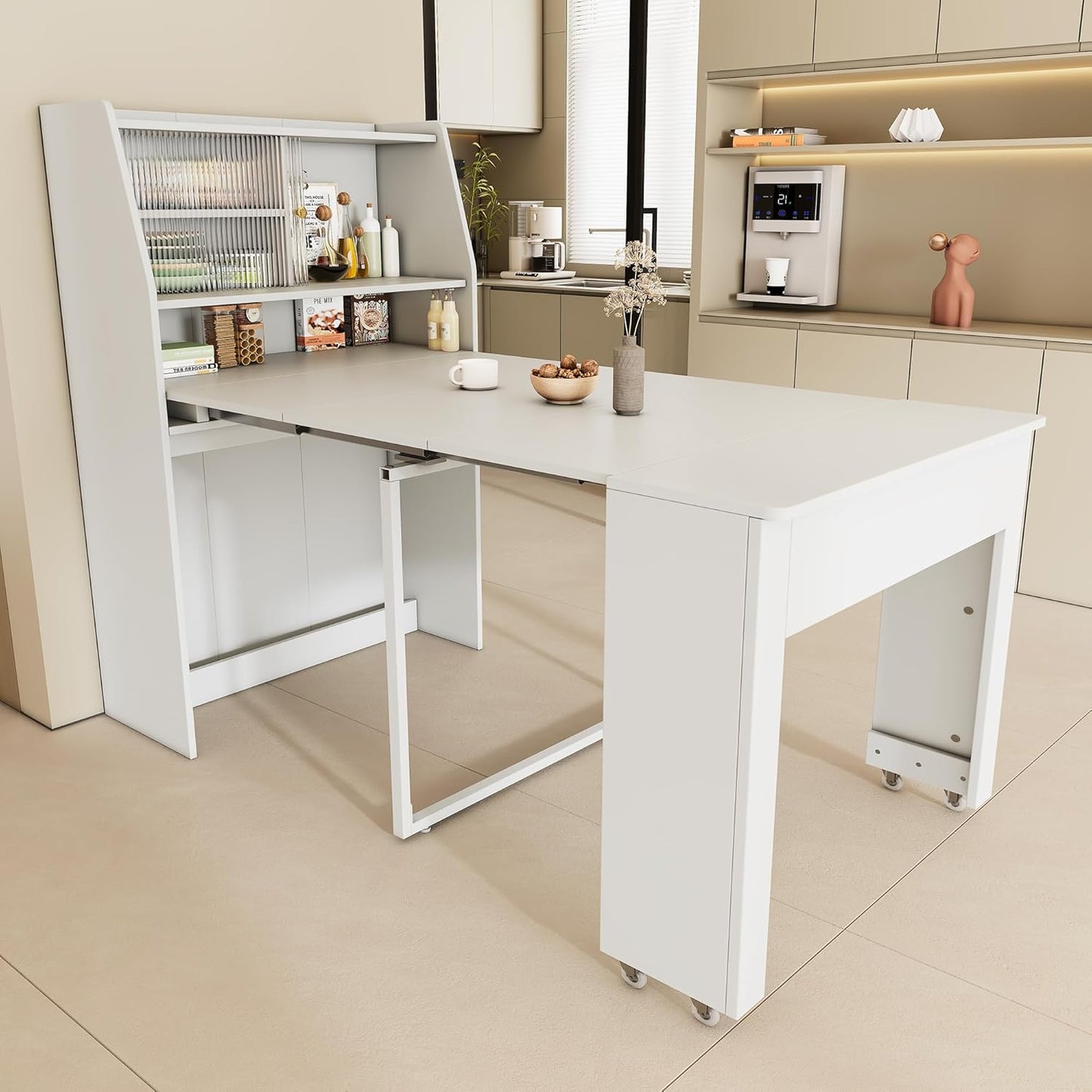 Dining Table, Small, Disposable Extendable Table, White Dining Room Storage Cabinet, Dining Table with Storage Space, Rectangular Dining Table, Coffee Lounge Table, Space-Saving,