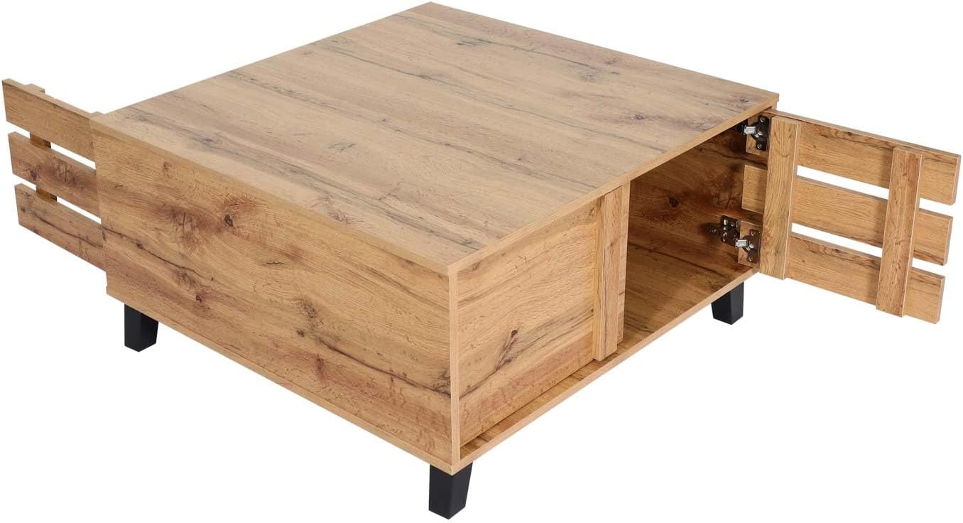 Coffee Table HWC-M46 Living Room Table Sofa Table Side Table 2 Storage Compartments 43 x 81 x 81 cm Natural Colour