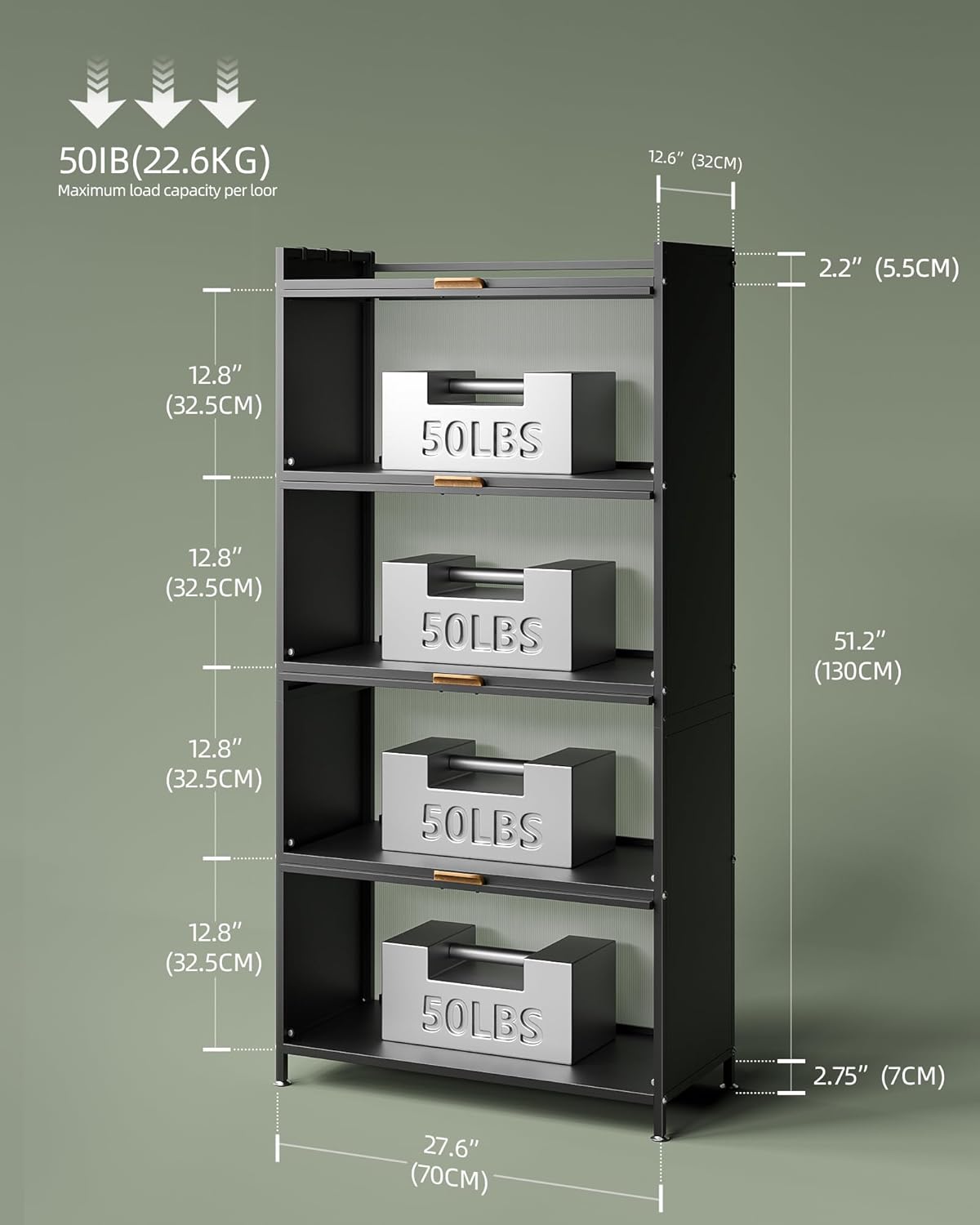 Rustproof 5-Tier Standing Kitchen Shelf, Kitchen Cabinet with Wheels and Feet, Microwave Cabinet, Baker's Shelf, Standing Shelf, Storage Shelf for Kitchen, Living Room with Visible Doors,