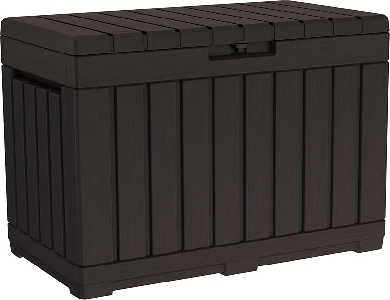 Keter Kentwood 50 Gallon Resin Deck Box-Organization and Storage for Patio Cushions, Throw Pillows and Garden Tools, Dark Grey