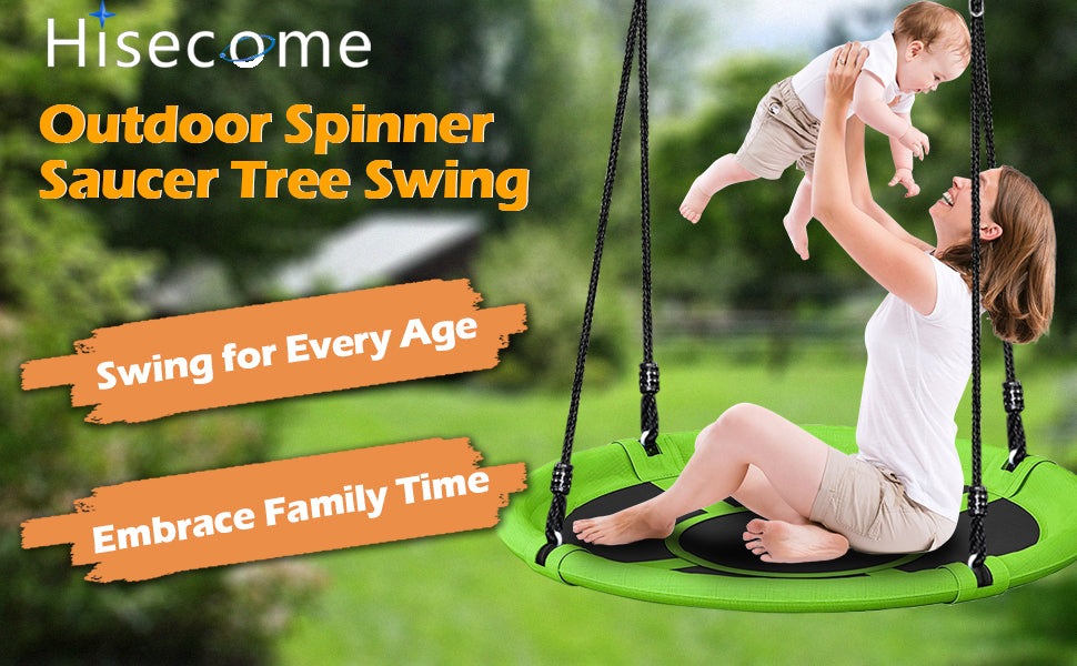 40 Inch Green Saucer Tree Swing Set for Kids Adults 500lb Weight Capacity Waterproof Flying Swing Seat Outdoor Playground, Backyard