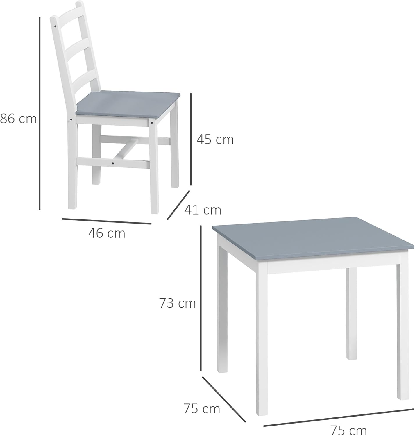 3er-Set Essgruppe, Esstisch mit 2 Stühle, Esszimmergruppe für 2 Personen, Küchentisch-Set, Tischgruppe für Wohnzimmer, Küche, Platzsparend, Grau, Kiefernholz