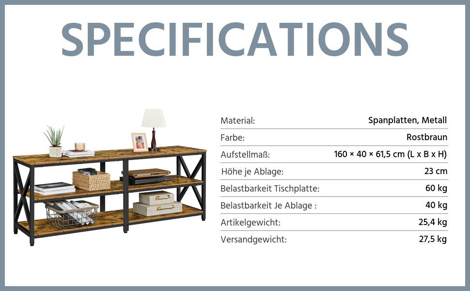 TV Cabinet TV Board 3-Tier TV Cabinet for TVs up to 70 Inch TV Lowborad with Metal Frame TV Bench Wooden TV Table for Living Room / Bedroom