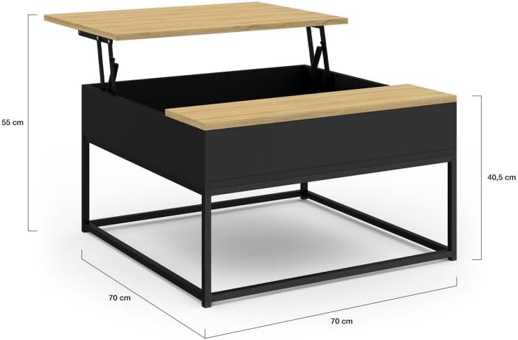 Black Square Coffee Table - Flip Up Top - Boston Effect Beech Industrial Design