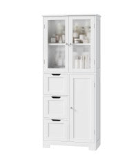 White Storage Cabinet with Drawers and Shelves, Bathroom Cabinet with Doors, Floor Storage Cabinet Hutch Cupboard for Dining/Living Room/Home Office