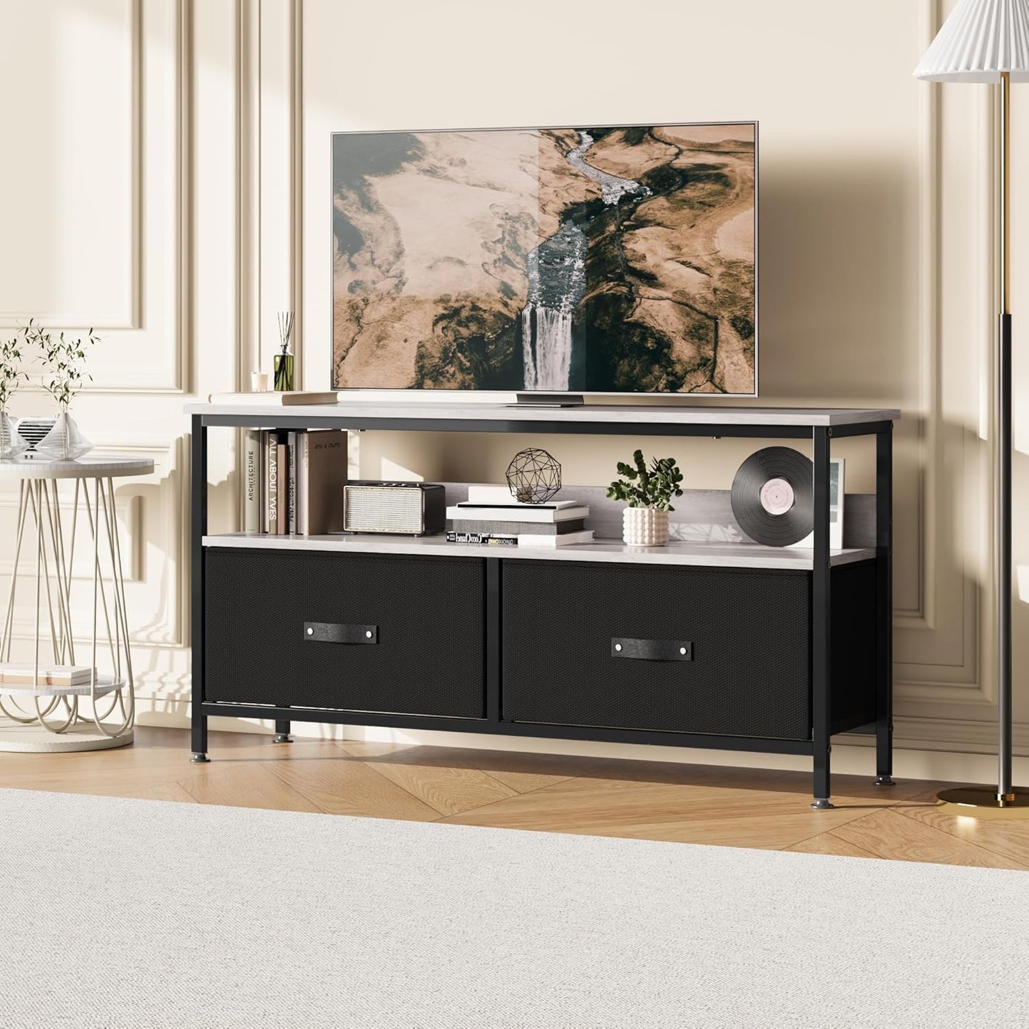 TV Cabinet, Lowboard, TV Bench, Wooden TV Table, TV Board, TV Cabinet with 2 Drawers and Shelves, TV Shelf for TVs up to 55 Inches, for Living Room, 99 x 57 x 30 cm