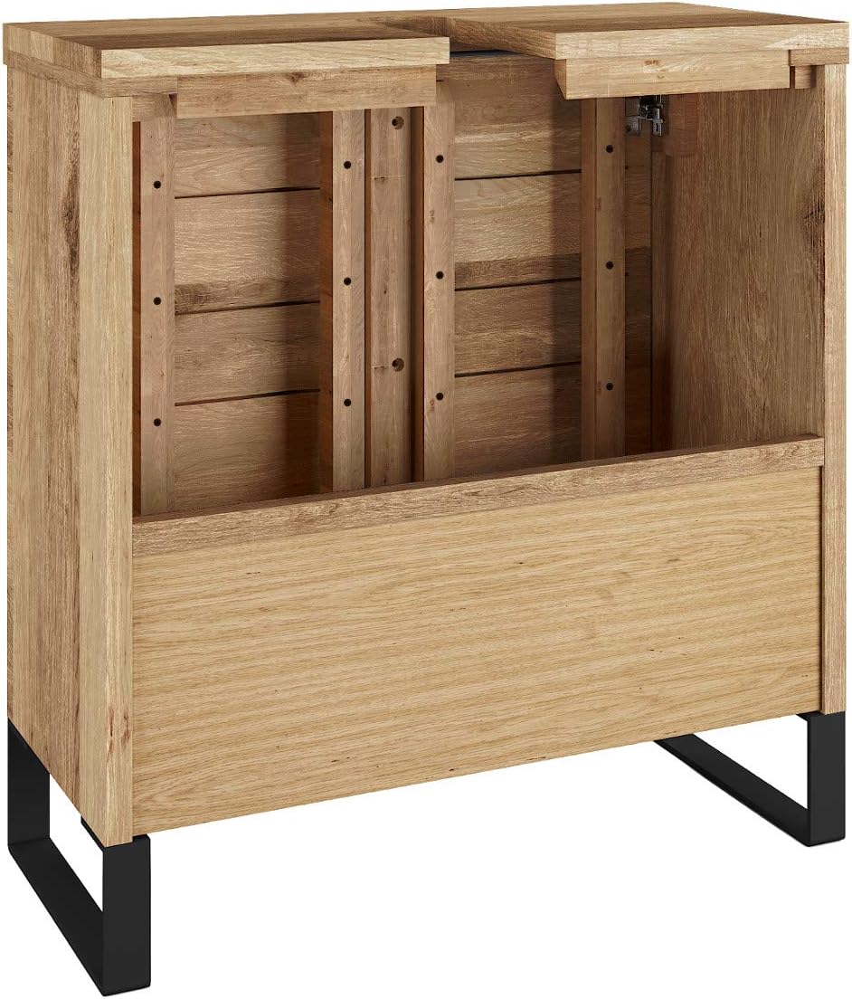 Woodkings Sydney Vanity Unit I Narrow Bathroom Cabinet W x H x D: 56 x 60 x 25 cm I Bathroom Furniture Made of Solid Wood Wild Oak I Small Vanity Unit for Bathroom or Guest Toilet