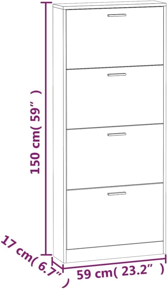 Shoe Cabinet, Shoe Rack, Shoe Storage, Shoe Cabinet, High Gloss White, 59 x 17 x 150 cm, Wood Material