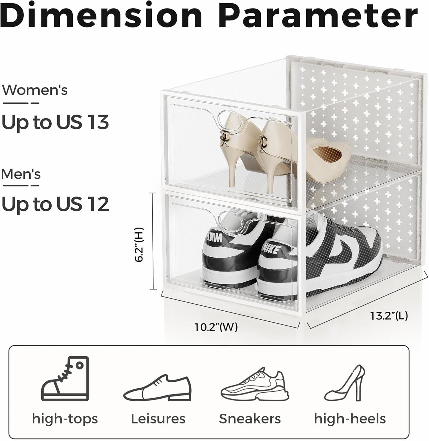 Pinkpum 15 Pack X-Large Shoe Storage Boxes Fit Size 12, Shoe Organizer for Closet Clear Plastic Stackable Shoe Dispaly Case Holder Bins, Sneaker Storage for Sneakerheads White