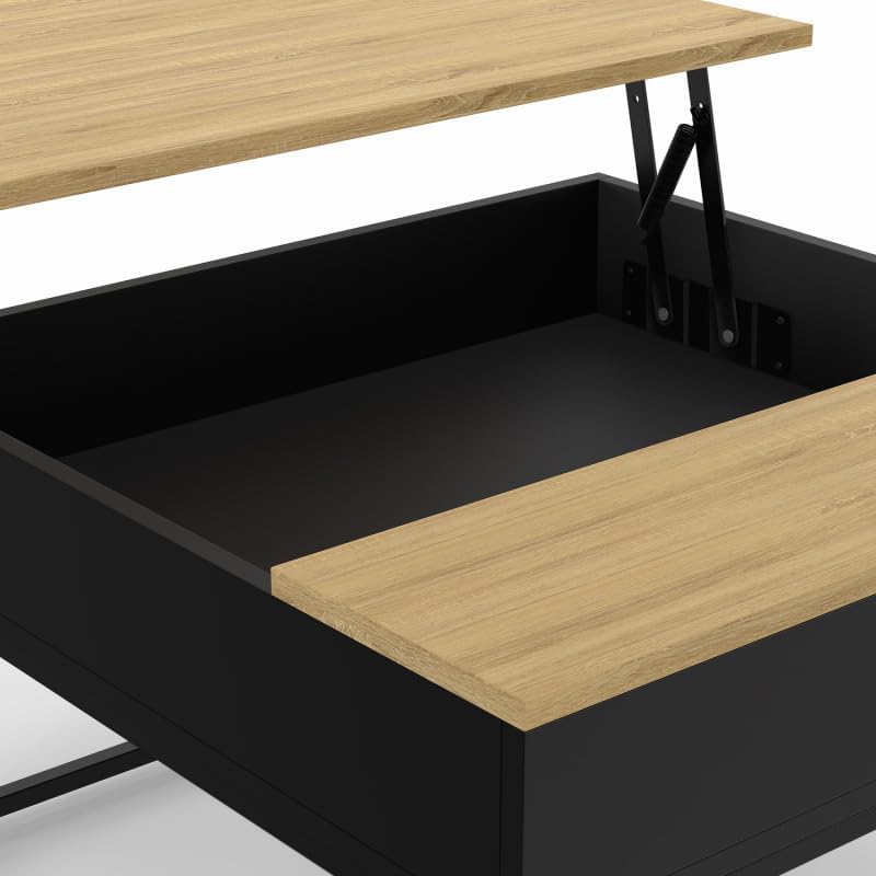 Black Square Coffee Table - Flip Up Top - Boston Effect Beech Industrial Design