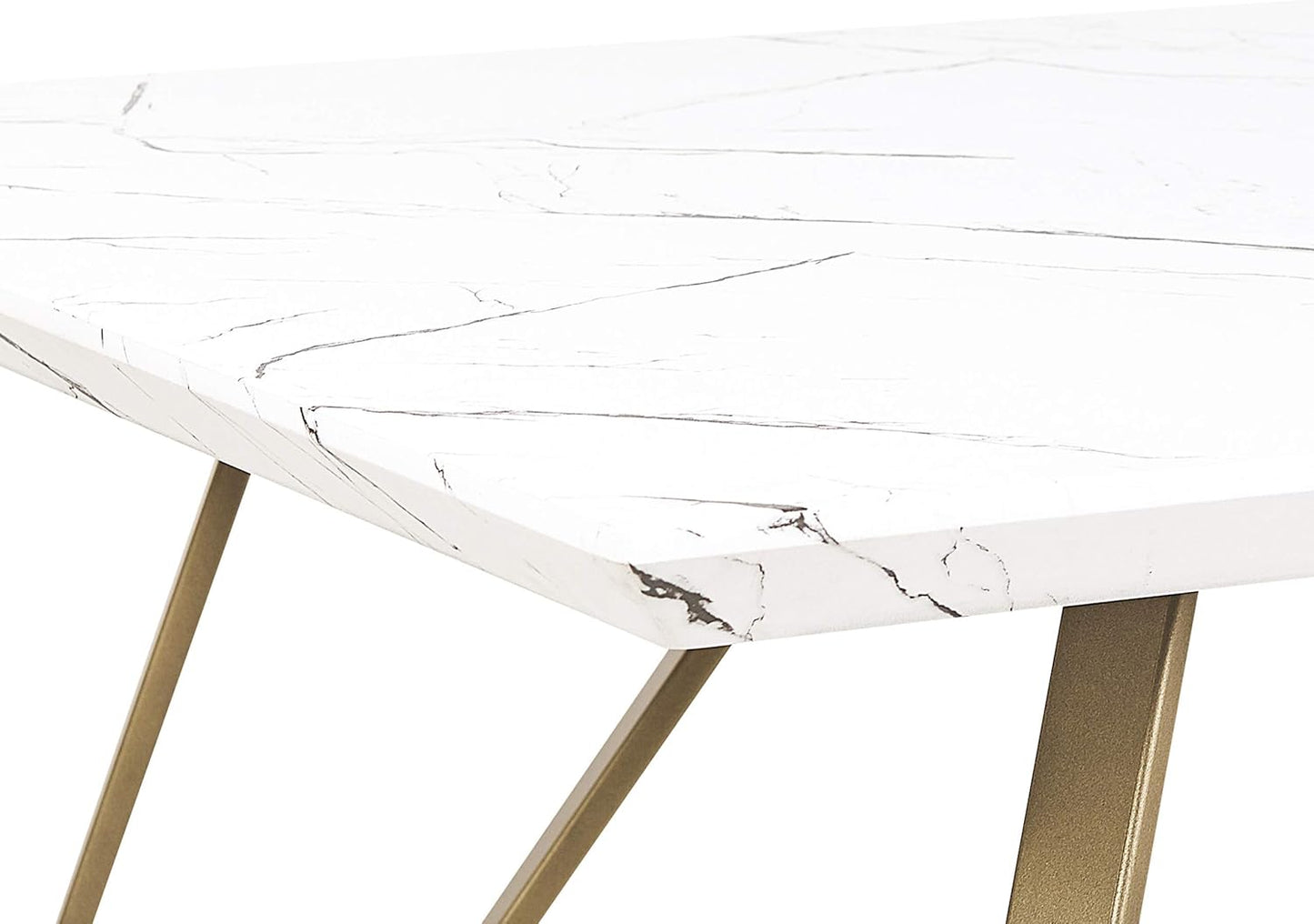 Dining Table White Marble Look 150 x 80 cm with Metal Frame Gold Glamour Molden