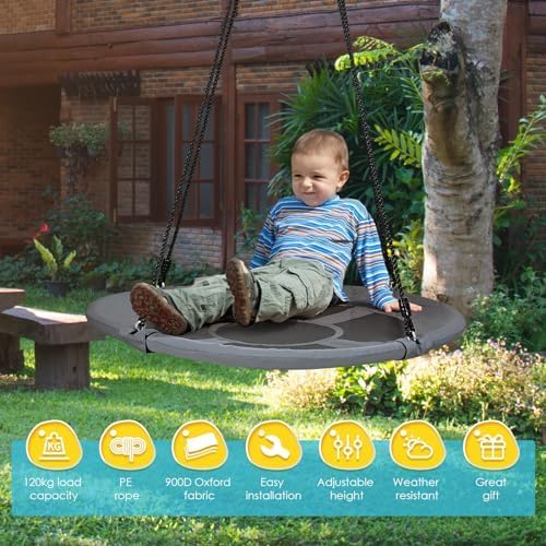 Swing, Round Swing, Outdoor Swing, 120 cm Circle Swing, Garden Swing, Tree Swing, 300 kg Load Capacity, Adjustable Garden Swing, Outdoor Swing for Children and Adults