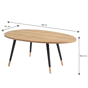 Coffee Table, Composite Wood, Wood and Black, Length 98 cm